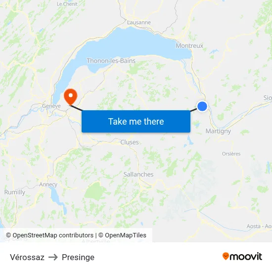 Vérossaz to Presinge map