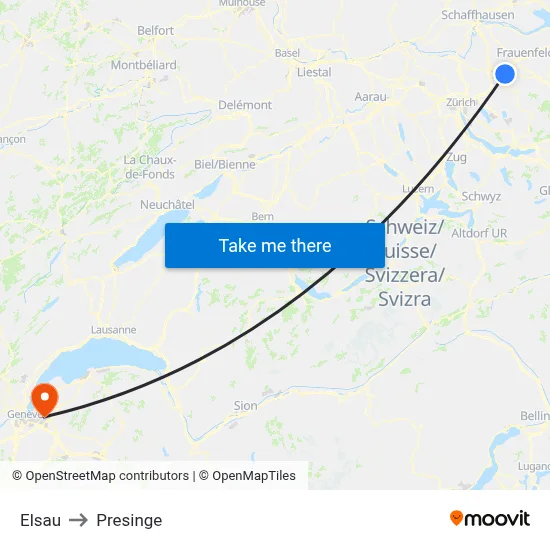 Elsau to Presinge map