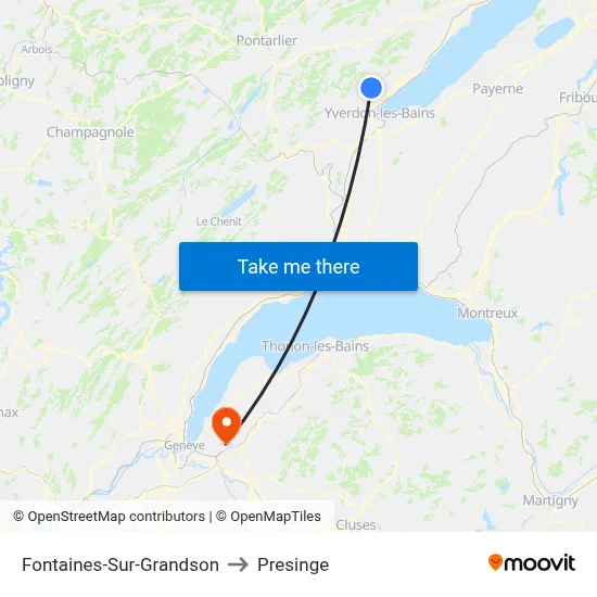 Fontaines-Sur-Grandson to Presinge map