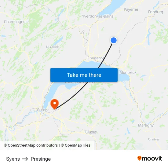 Syens to Presinge map