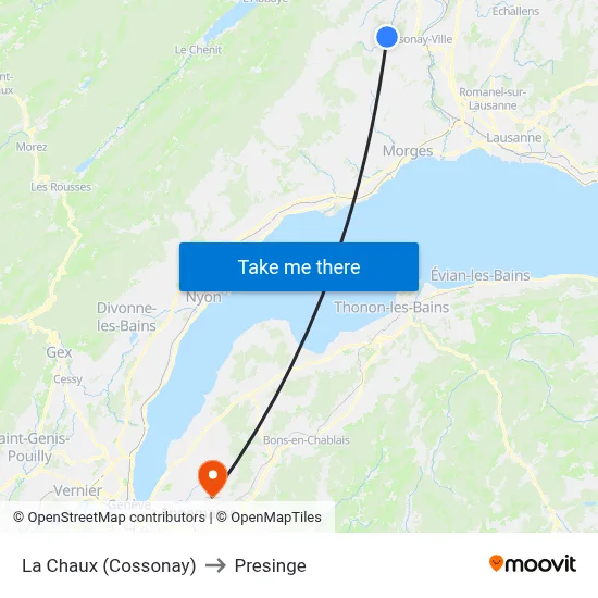 La Chaux (Cossonay) to Presinge map