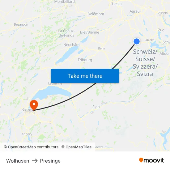 Wolhusen to Presinge map