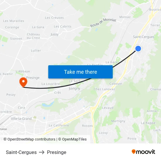 Saint-Cergues to Presinge map