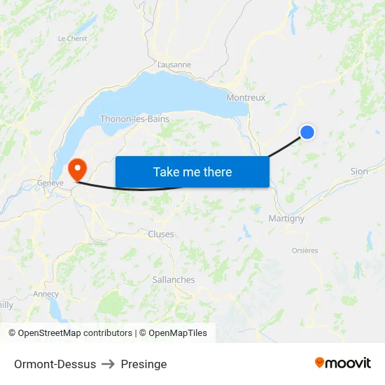 Ormont-Dessus to Presinge map