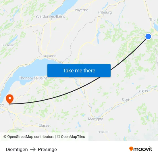 Diemtigen to Presinge map