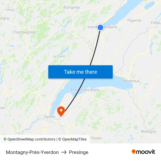 Montagny-Près-Yverdon to Presinge map
