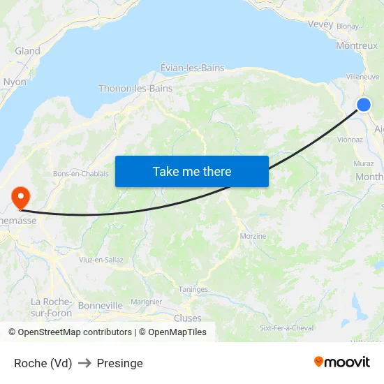 Roche (Vd) to Presinge map