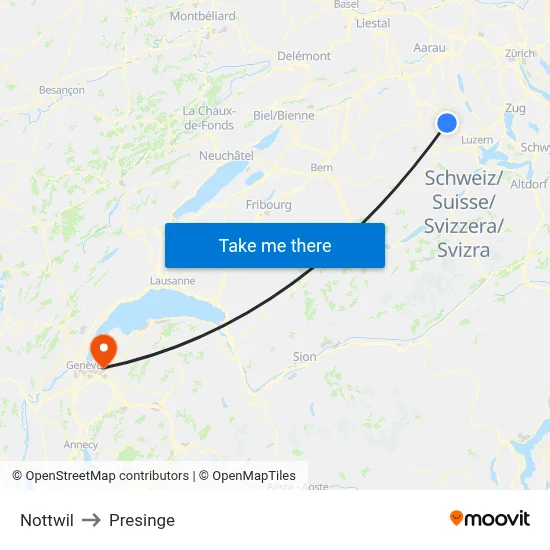 Nottwil to Presinge map