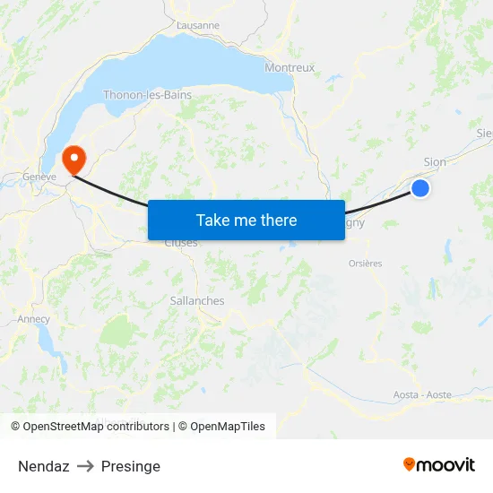 Nendaz to Presinge map