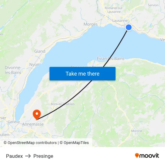 Paudex to Presinge map