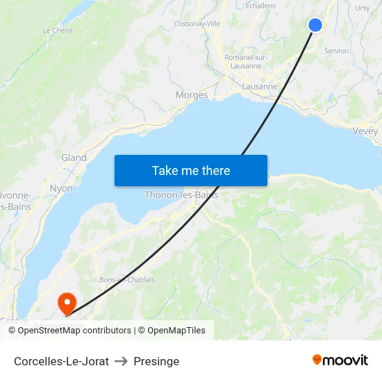 Corcelles-Le-Jorat to Presinge map