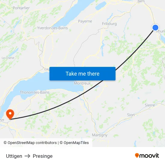 Uttigen to Presinge map