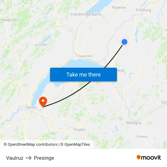 Vaulruz to Presinge map