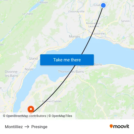 Montilliez to Presinge map