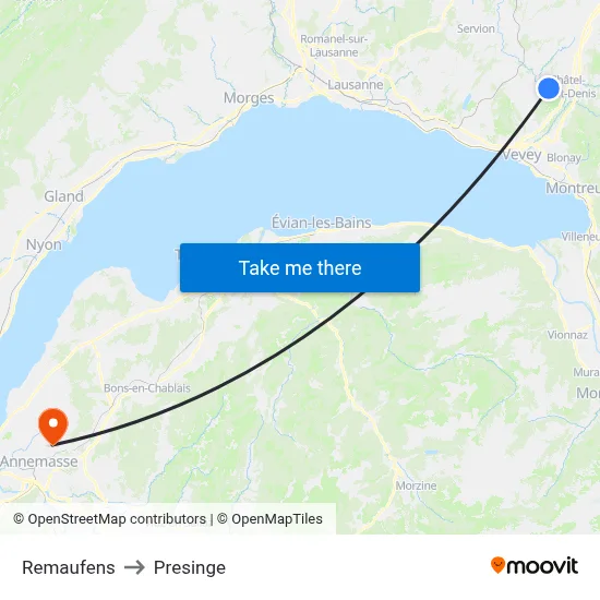 Remaufens to Presinge map