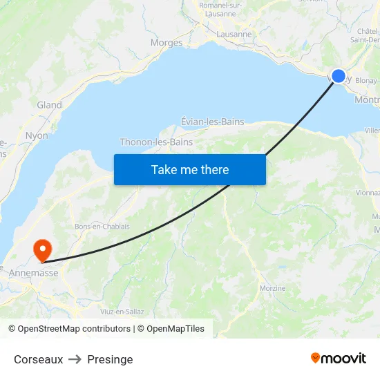 Corseaux to Presinge map
