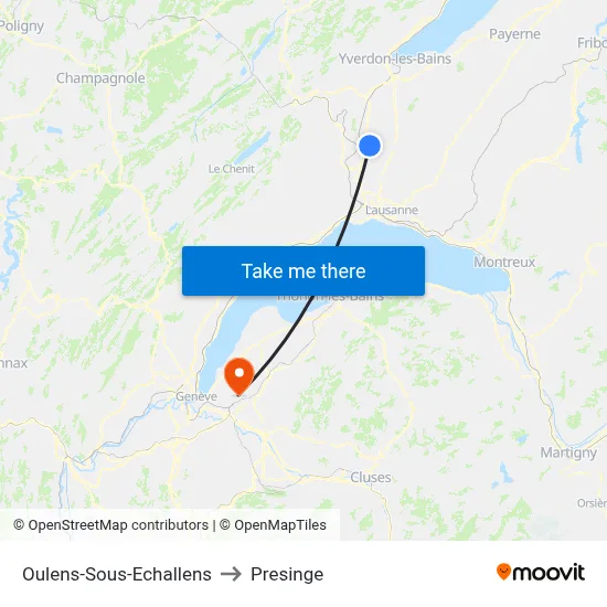 Oulens-Sous-Echallens to Presinge map