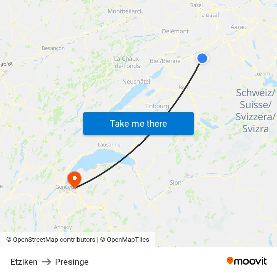 Etziken to Presinge map