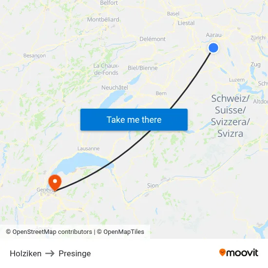 Holziken to Presinge map