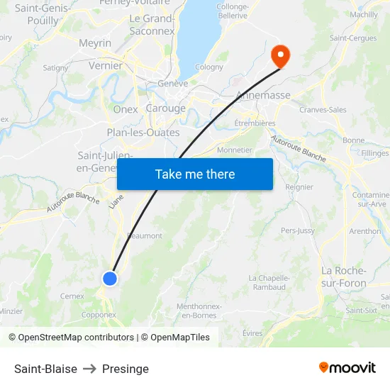 Saint-Blaise to Presinge map