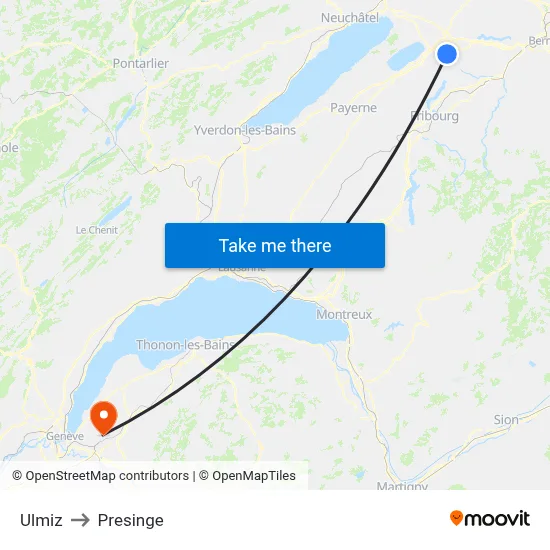 Ulmiz to Presinge map
