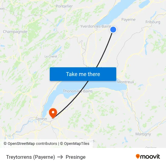 Treytorrens (Payerne) to Presinge map