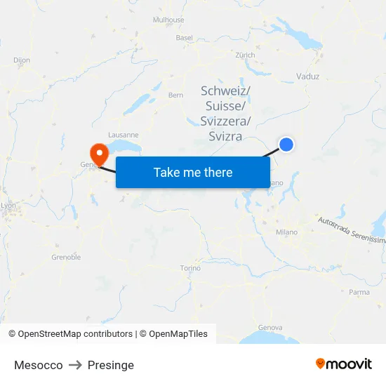 Mesocco to Presinge map