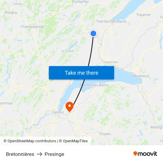 Bretonnières to Presinge map