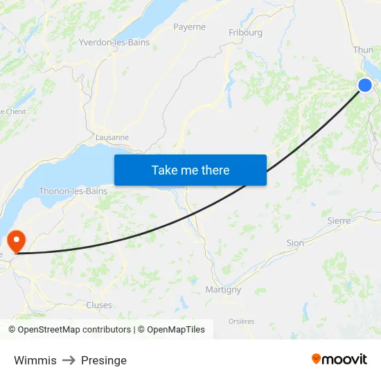 Wimmis to Presinge map
