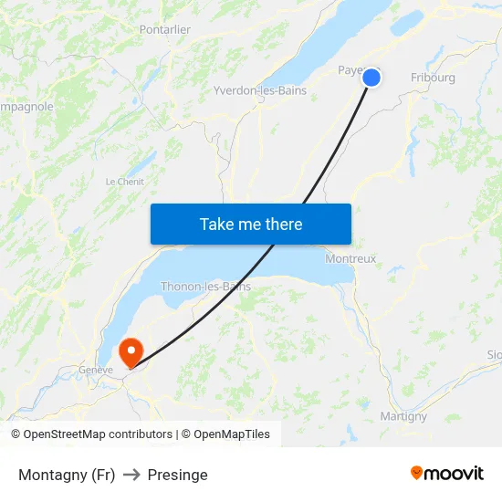 Montagny (Fr) to Presinge map