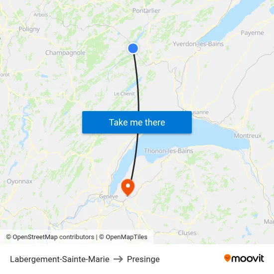 Labergement-Sainte-Marie to Presinge map