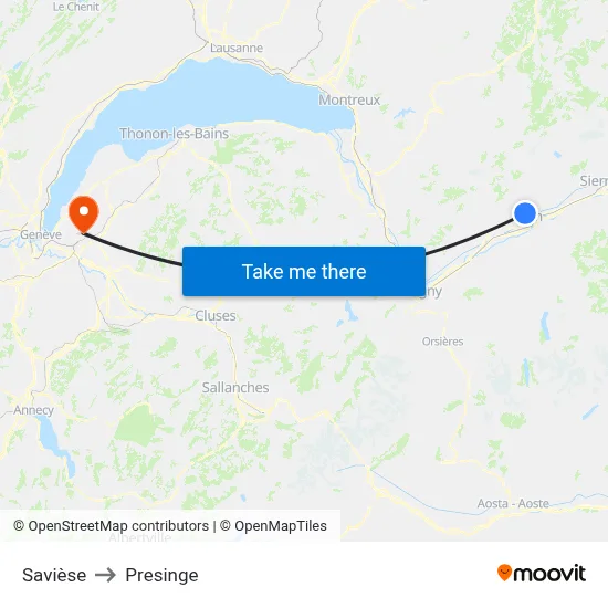 Savièse to Presinge map
