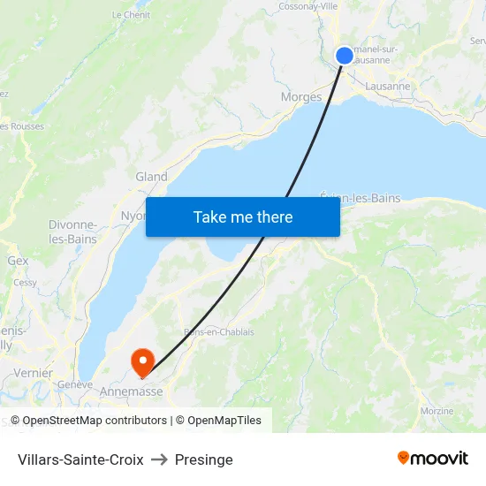 Villars-Sainte-Croix to Presinge map