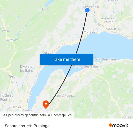 Senarclens to Presinge map
