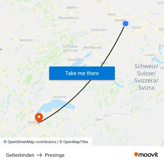 Gelterkinden to Presinge map