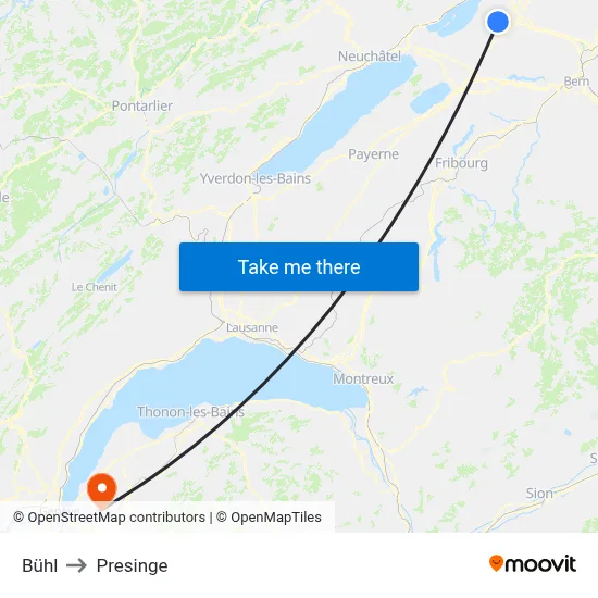 Bühl to Presinge map