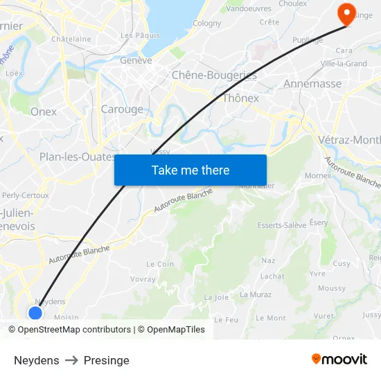 Neydens to Presinge map