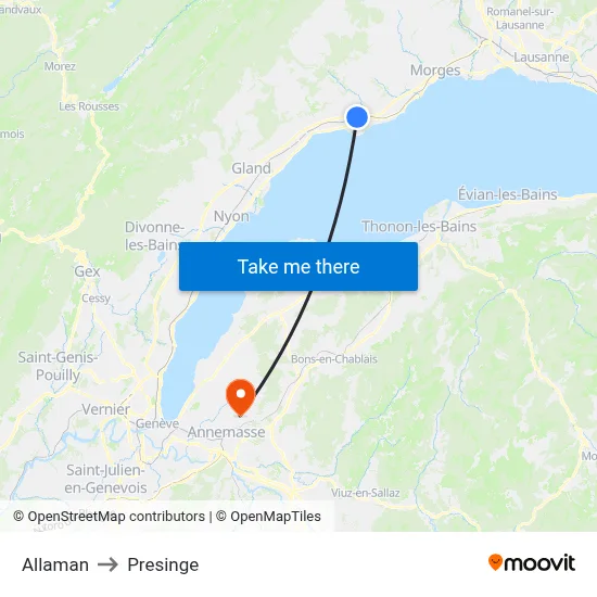 Allaman to Presinge map