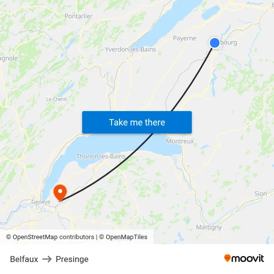 Belfaux to Presinge map