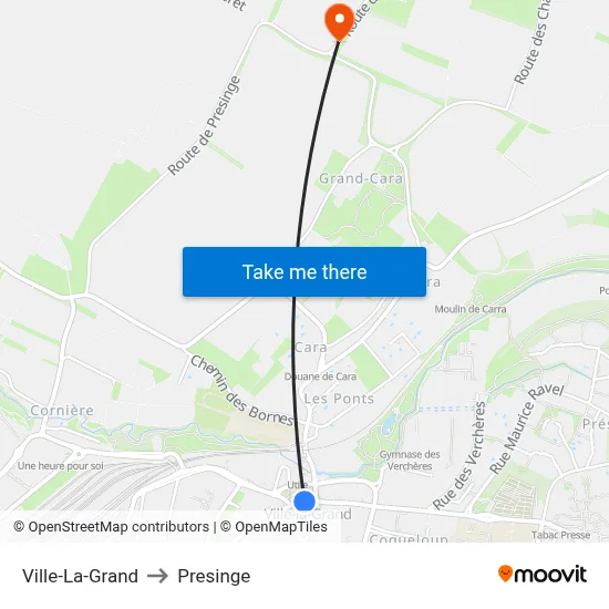 Ville-La-Grand to Presinge map