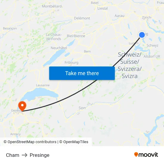 Cham to Presinge map