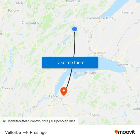 Vallorbe to Presinge map