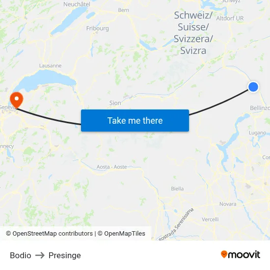 Bodio to Presinge map