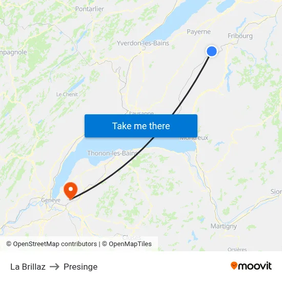La Brillaz to Presinge map