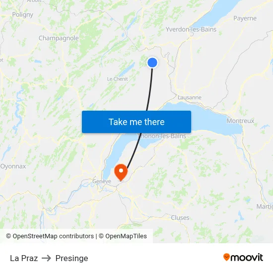 La Praz to Presinge map