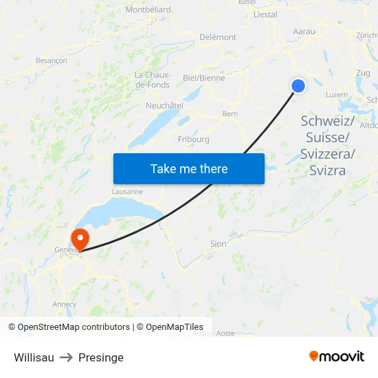 Willisau to Presinge map