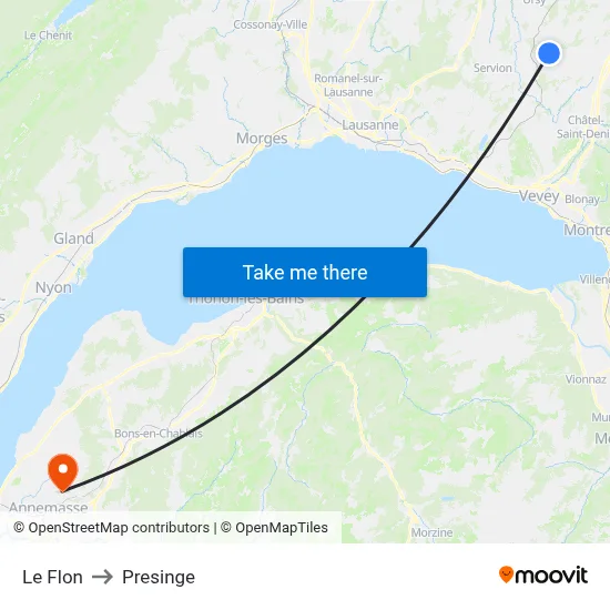 Le Flon to Presinge map