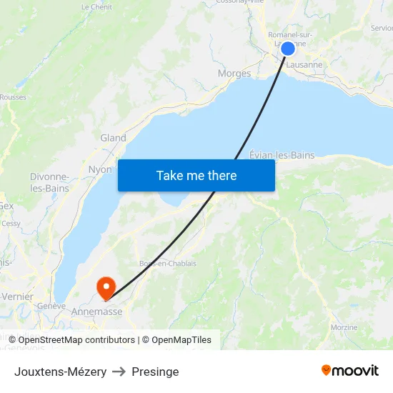 Jouxtens-Mézery to Presinge map