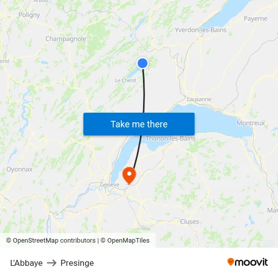 L'Abbaye to Presinge map