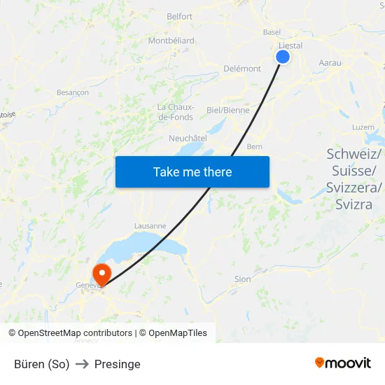 Büren (So) to Presinge map